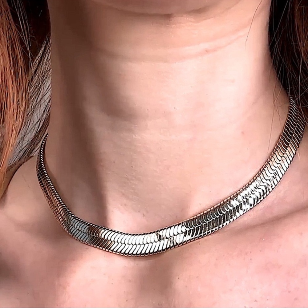 Sterling Silver 10mm Herringbone Necklace, Flat, Snake Unisex